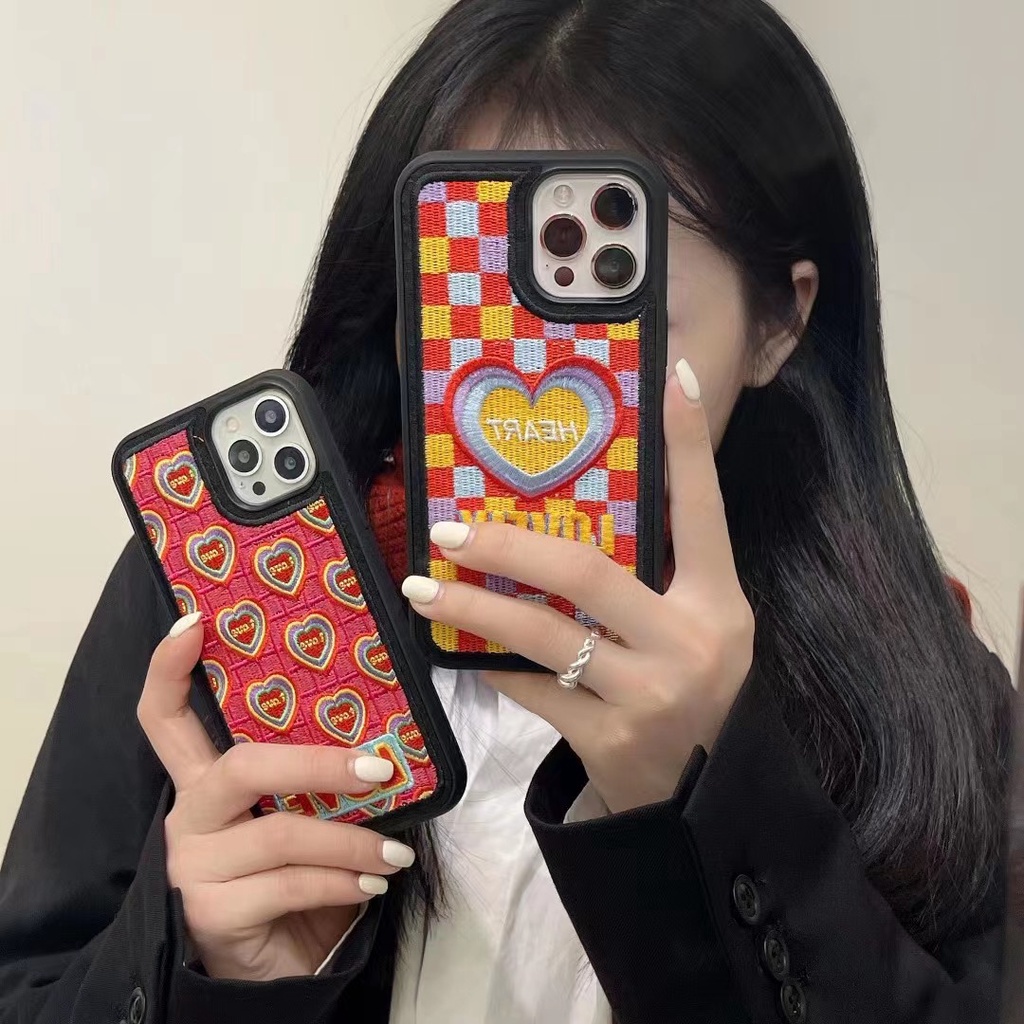Ốp điện thoại thêu hình trái tim chống rơi cho iphone13promax 13pro iphone13 iphone 12 12promax x xs xsmax iphone11 11promax