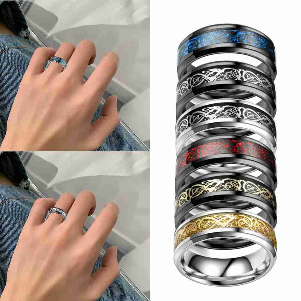 Nhẫn thép titan không gỉ khắc hình rồng thời trang cho nam X6K0 E1Z7 K3C9 Q3Q2 I1Q7