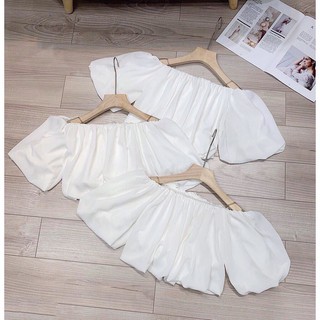 Áo trễ vai tay phồng croptop hai lớp