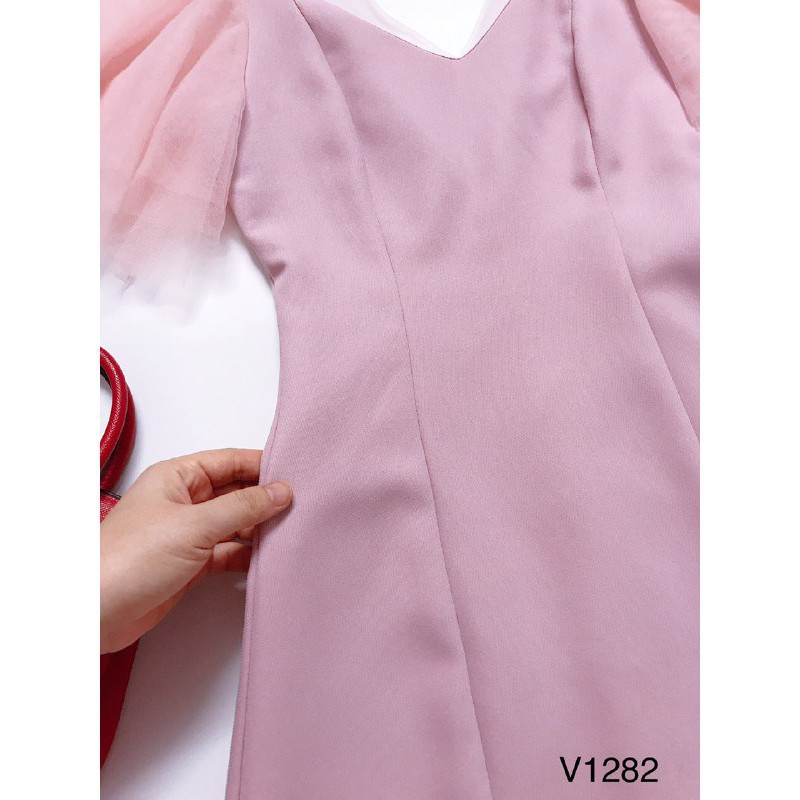 [ xả kho ] MiD Đầm hồng phối tay lưới V1282 điệu đà Mie Design kèm ảnh thật