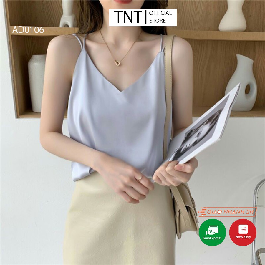 Áo hai dây nữ TNT, áo 2 dây nữ chấm bi kiểu croptop chất lụa sang xịn mịn