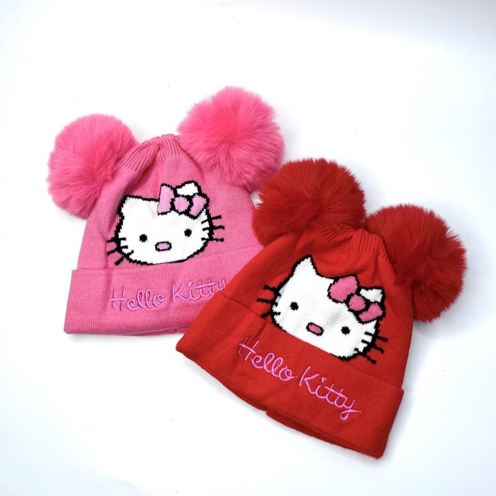 Mũ len cho bé gái, nón len beanie hình mèo kitty vô cùng đáng yêu