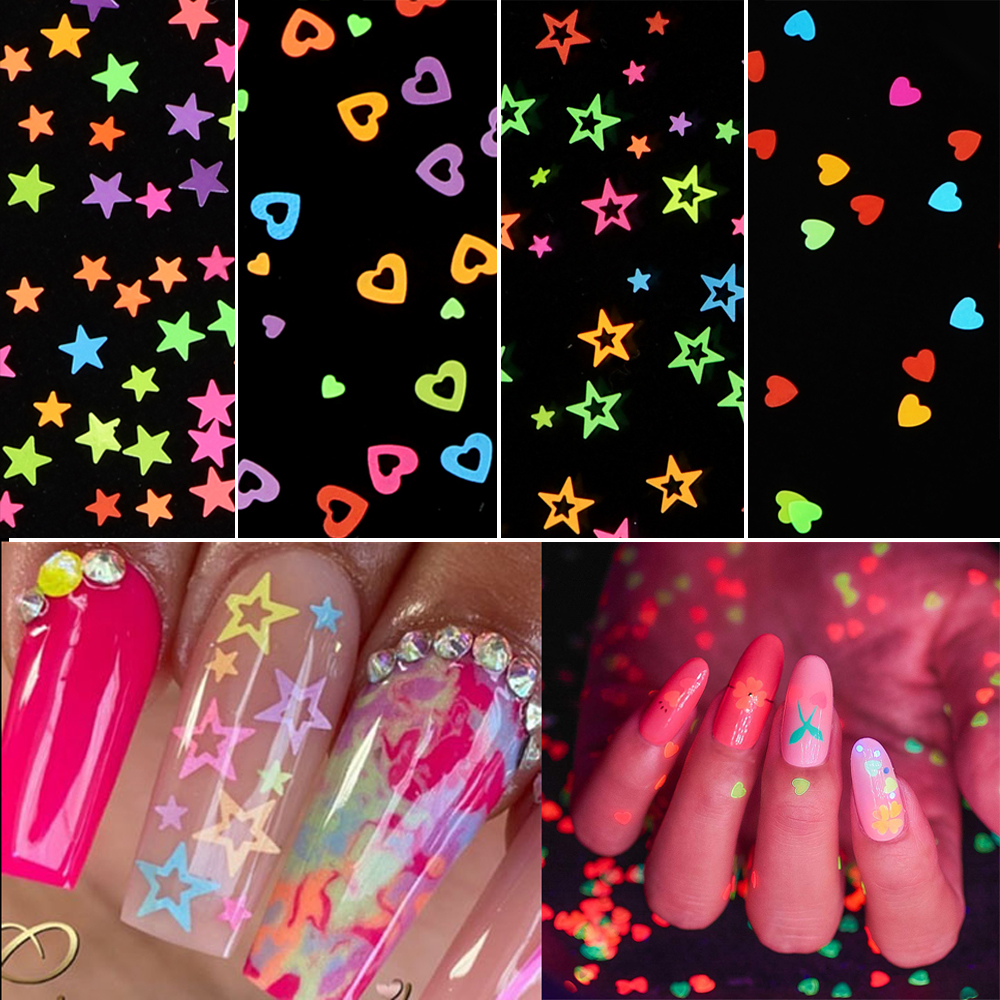 Phụ kiện trang trí móng tay hình ngôi sao màu neon sáng tạo