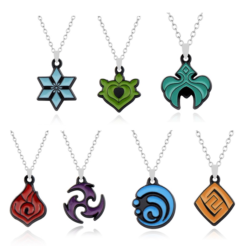 Vòng Cổ Choker Logo Game Genshin Impact 7 Elements Thunder Fire Feng Shui Ice Grass Rock Dành Cho Unisex