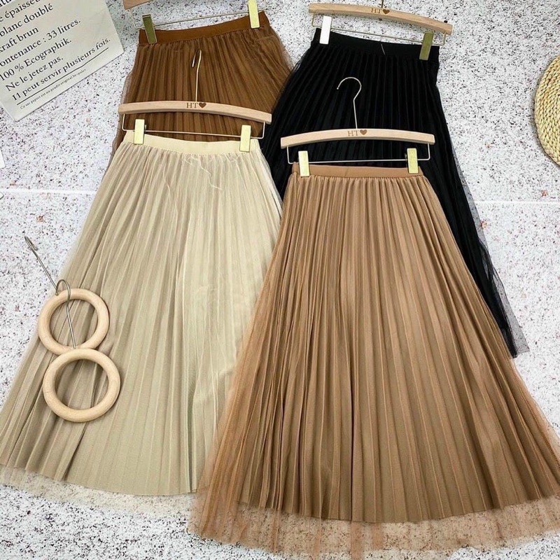 Chân váy xếp ly lưới hai mặt