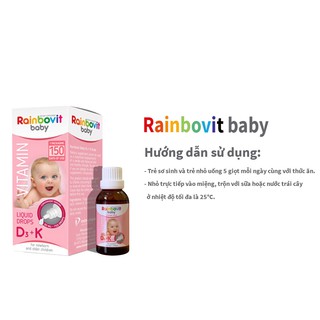 VITAMIN D3 + K RAINBOVIT BABY 30ML Bổ Sung Vitamin D3 Và K Tăng Hấp Thụ Canxi Cho Trẻ Sơ Sinh Và Trẻ Nhỏ