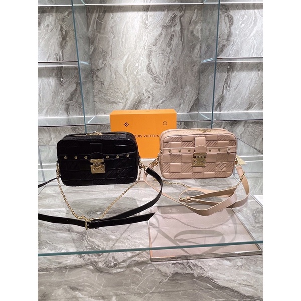Túi đeo chéo dáng hộp LV Louis Vuitton da thật phối họa tiết ô vuông cao cấp