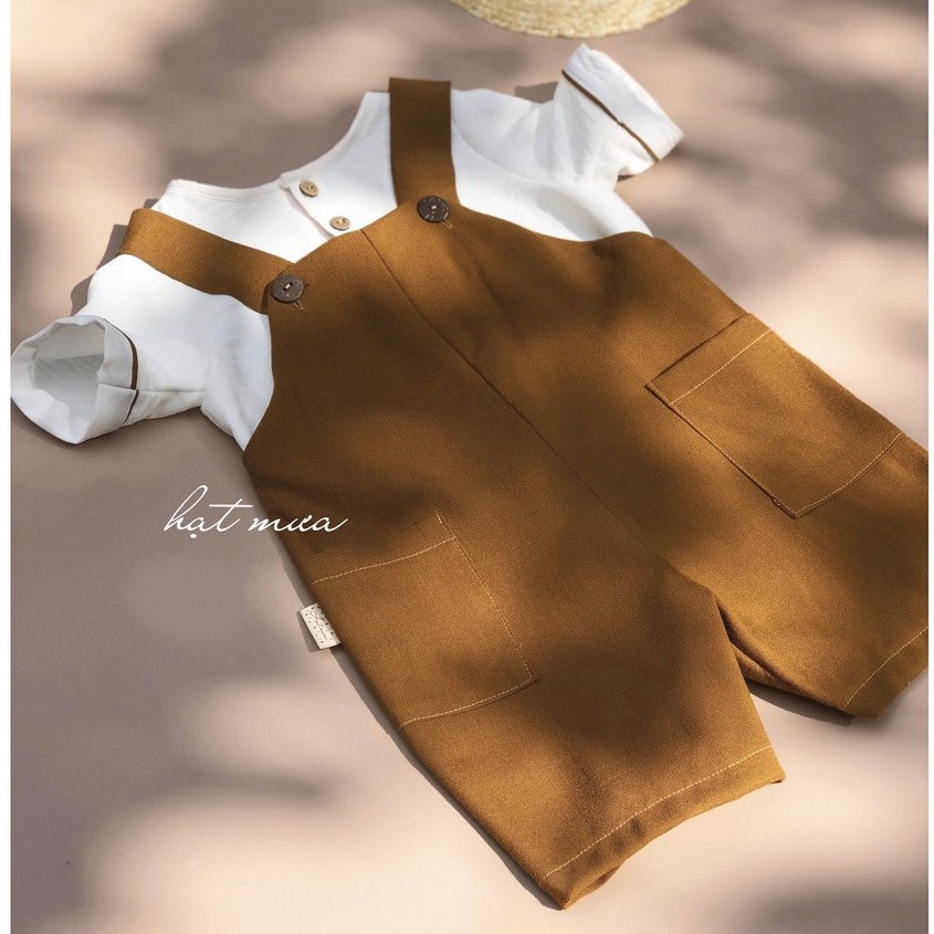 (Hàng thiết kế) Set yếm Tiểu Bư cho bé trai gồm áo đũi, yếm linen thoáng mát