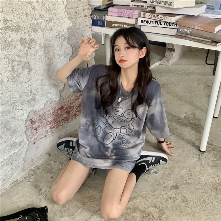 Áo thun COZOKC tay ngắn dáng rộng in hình gấu thời trang