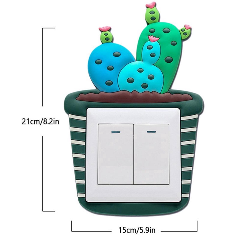 Sticker dán công tắc bằng silicone hình cây xương rồng 3D xinh xắn