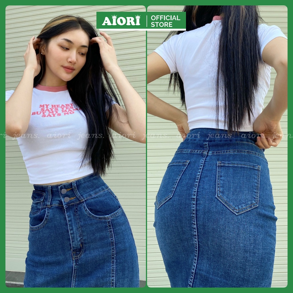 Chân Váy Jean Aiori Denim Lưng Cao Co Giãn Ôm Dáng Thời Trang Cao Cấp Jean Cotton Mềm Mịn