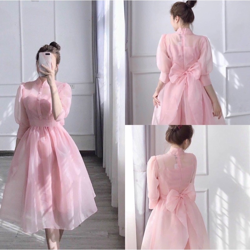 ĐẦM TỰ TIỆC TAY PHỒNG THẮT NƠ LƯNG FULL SIZE S/M/L/XL( ânhr và video do chủ shop tự quay 10000%)