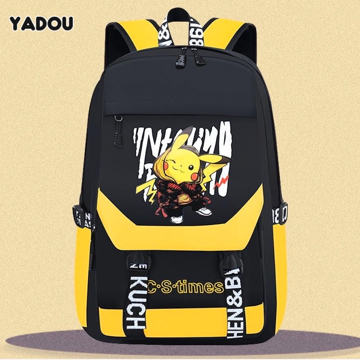 Balo đi học YADOU nhẹ in hình Pikachu Luffy One Piece dễ thương bảo vệ cột sống chống thấm nước cho học sinh