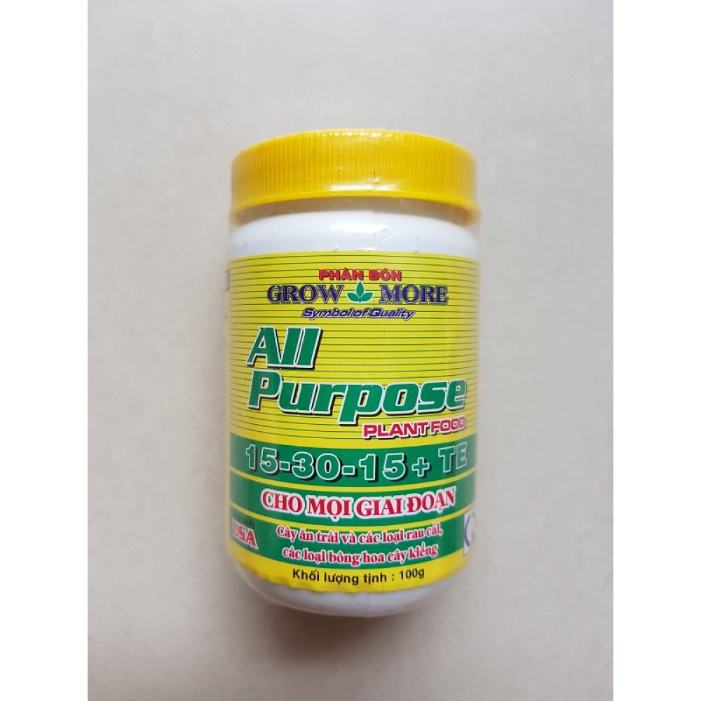 Phân bón lá GrowMore NPK All Purpose 15-30-15+TE tốt cho mọi giai đoạn sinh trưởng Grow More 100gr