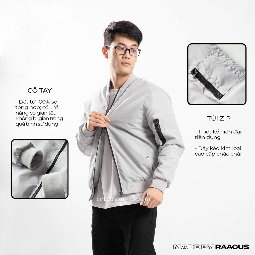 Áo khoác bomber nam gió chần bông 5mm RAACUSSTORE, áo khoác gió nam chống nước 98% -D1AK345