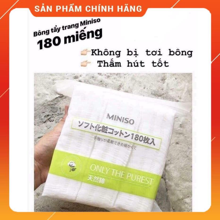 Bông tẩy trang Miniso 180 miếng only the purest, Bông Miniso gói 180 miếng không bị tới, thấm hút tốt