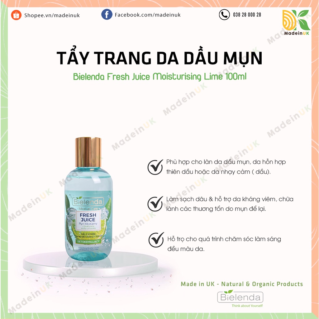 Tẩy Trang Bielenda Fresh Juice Làm Sạch & Sáng Da Cho Da Mụn/ Da dầu