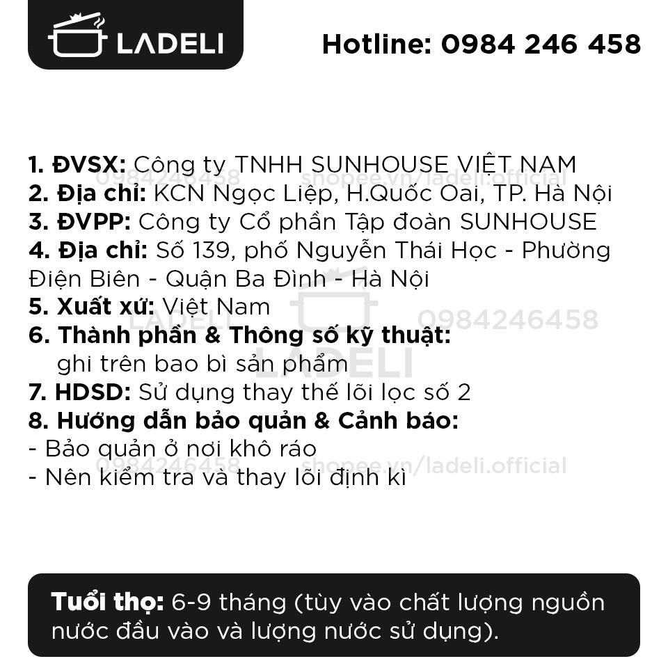 Lõi lọc nước RO SUNHOUSE số 2 SHRLL2 (Carbon GAC)