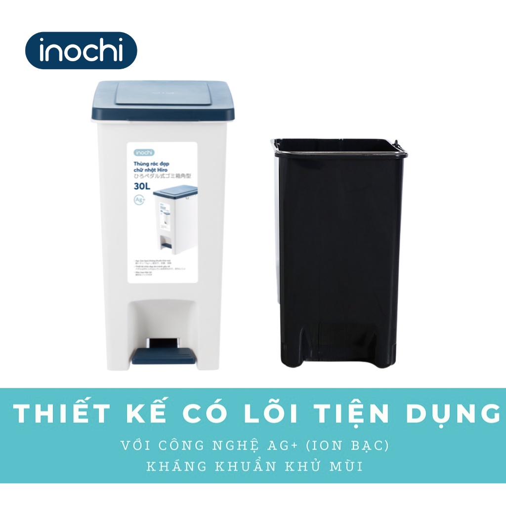 Thùng Rác Nhựa Đạp Chân INOCHI 30 Lít Nắp Đậy Chữ Nhật, Làm Sọt Rác Cho Văn Phòng, Trong Nhà, Ngoài Trời