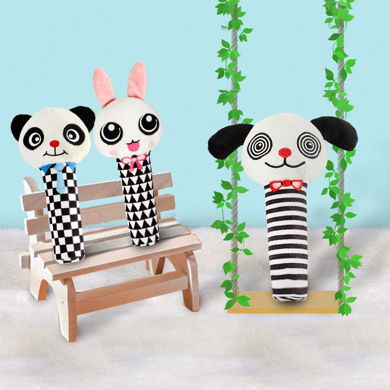 Đồ Chơi Lục Lạc Cầm Tay Màu Trắng Đen Giáo Dục Sớm Cho Bé Sơ Sinh 0 Tuổi