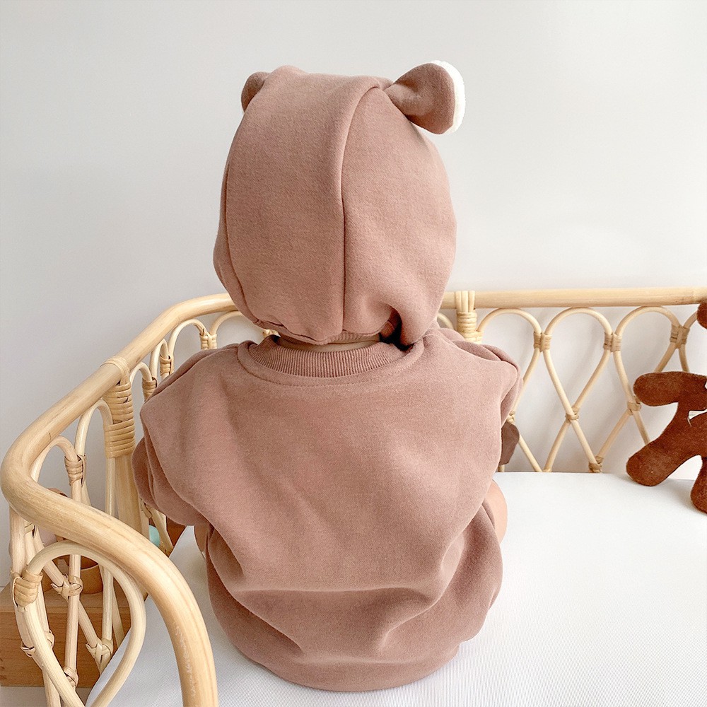 Set Áo Liền Quần Hình Gấu Kèm Mũ Thời Trang Cho Bé 0-2 Tuổi