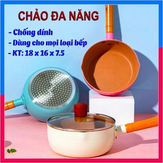 Chảo vân đá chống dính sâu lòng, chảo đa năng chống dính bếp điện bếp từ bếp gas, chảo nhôm cao cấp sâu 18cm
