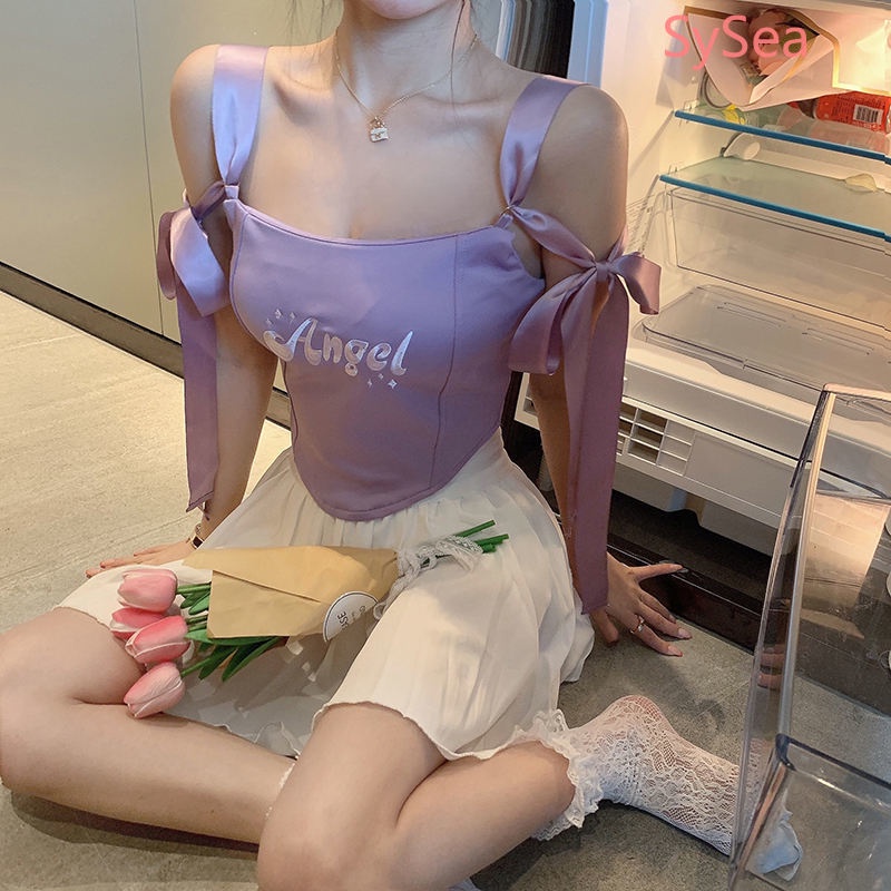 Áo Hai Dây Rút Dây Thêu Chữ Cái Thời Trang Mùa Hè