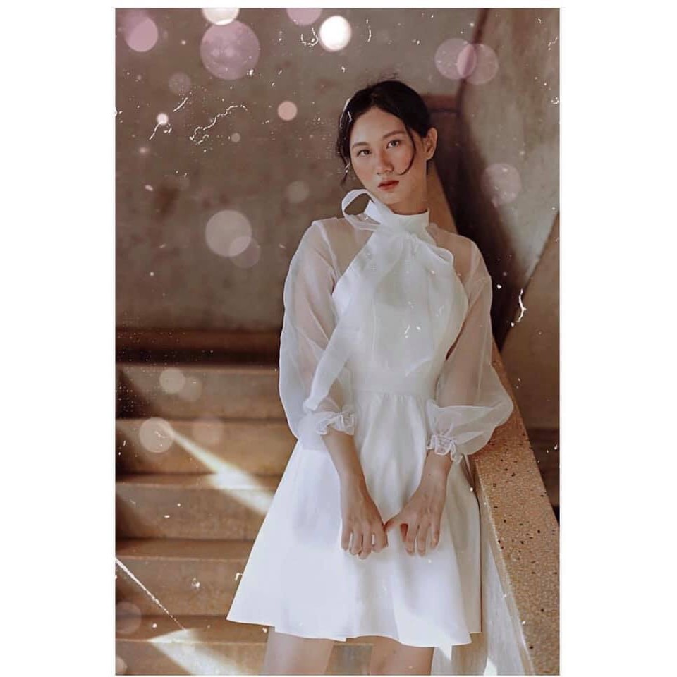 Đầm dự tiệc trắng xòe bồng nơ cổ siêu đẳng cấp Clara Dress | BigBuy360 - bigbuy360.vn