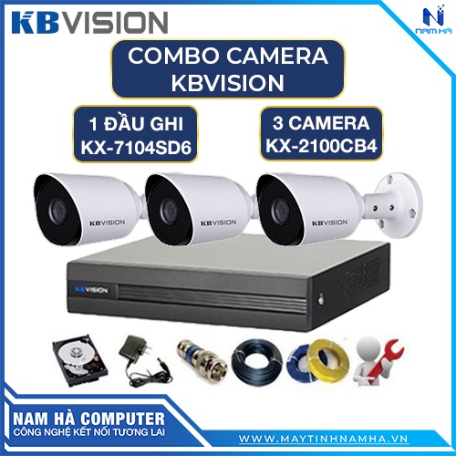 Combo 3 Camera 2.0MP FullHD + 1 Đầu ghi KBvision + HDD 500GB + Phụ kiện Chính Hãng