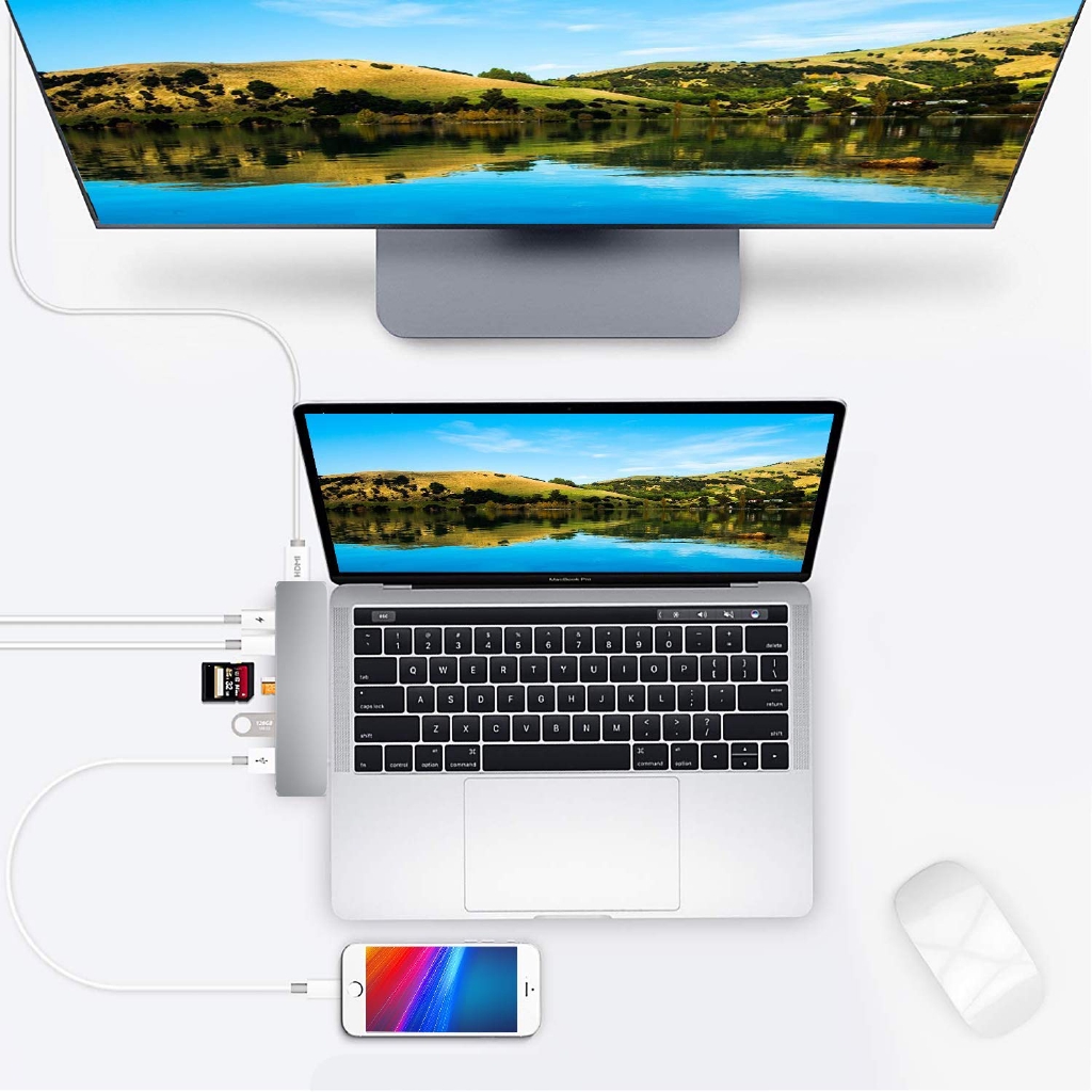 Thiết bị điều hợp 7 cổng USB loại C cho MacBook Pro có HDMI/USB 3.0/SD/Micro SD