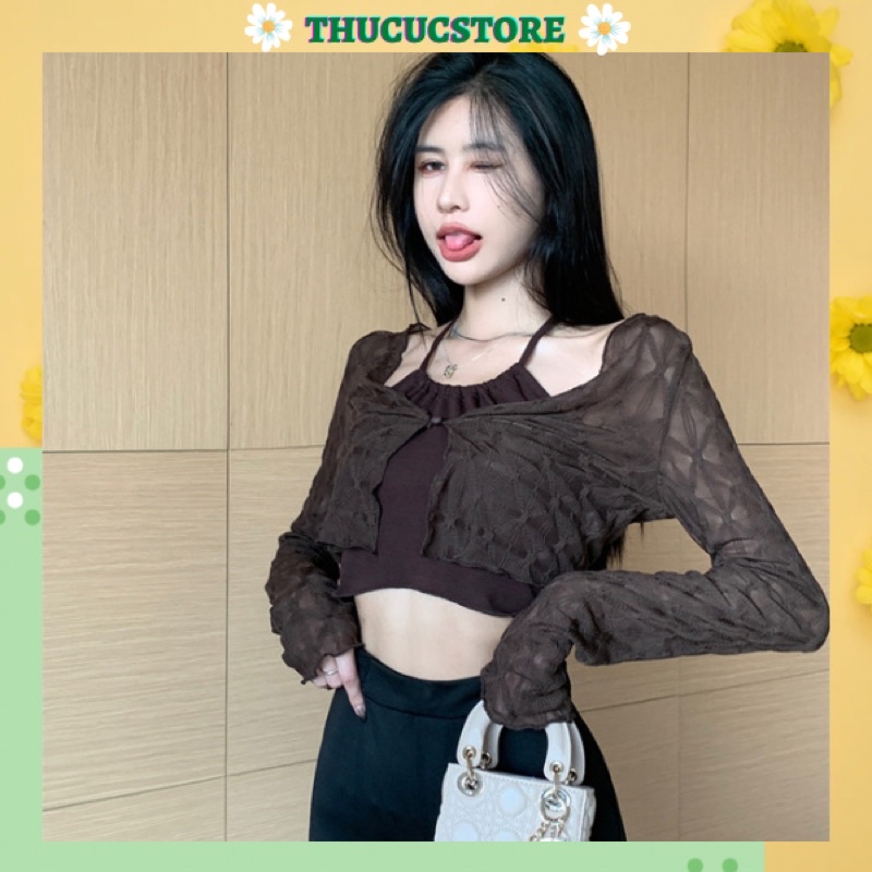 Set áo cardigan mỏng kèm áo yếm Thucucstore Áo khoác cardigan mỏng hàng Quảng Châu loại 1