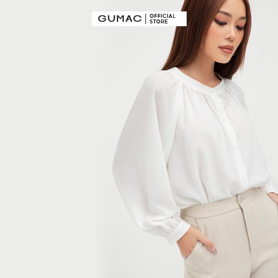 Áo sơ mi nữ cổ trụ GUMAC màu trắng trơn thanh lịch AB495 ྇