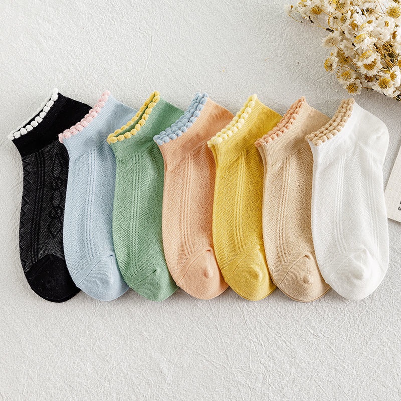 Vớ Cotton Phối Ren Cổ Thấp Mỏng Nhẹ Phong Cách Nhật Bản Thời Trang Mùa Hè Mới Cho Nữ