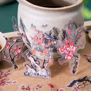 Ông Giấy 6 Kiểu 30 Tờ / Gói Hình dán Retro Cây Hoa Sen Mận Cá Koi Sáng tạo Tài khoản Tay Trang trí Ảnh ghép Tự làm Chất liệu Văn phòng phẩm Nhãn dán