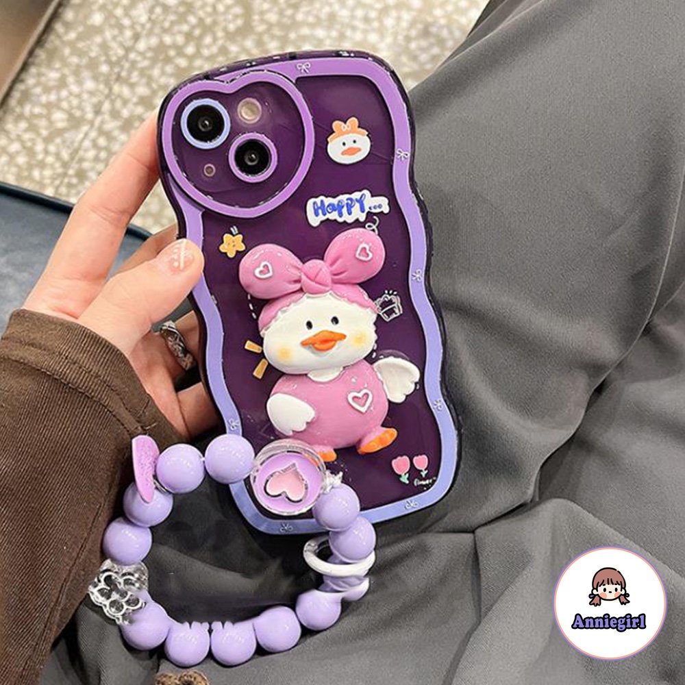 Ốp Điện Thoại TPU Dẻo Màu Tím Đậm Hình Chú Vịt 3D Dễ Thương Chống Trầy Cho IPhone 14 13 12 11 Pro Max X XS