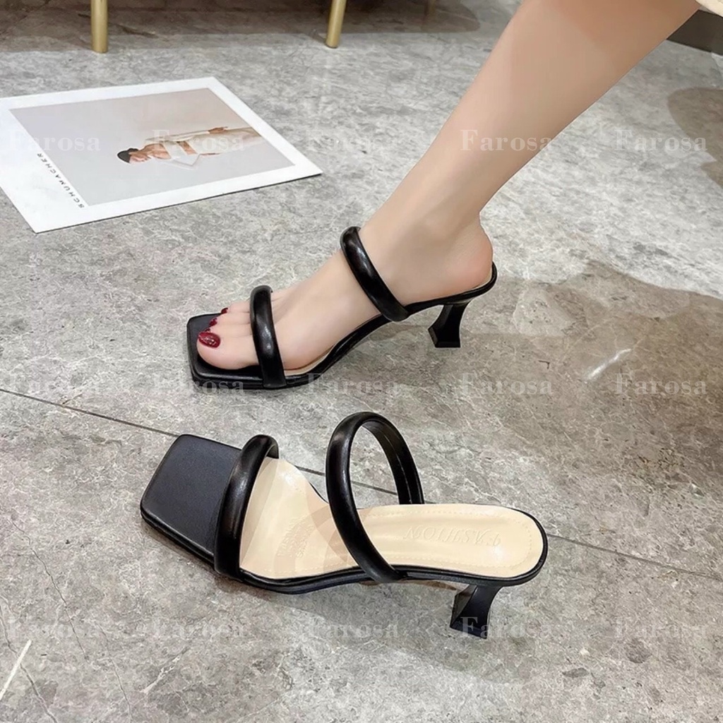 Dép guốc nữ hai quai ngang gót nhọn 7cm lên chân sang chảnh