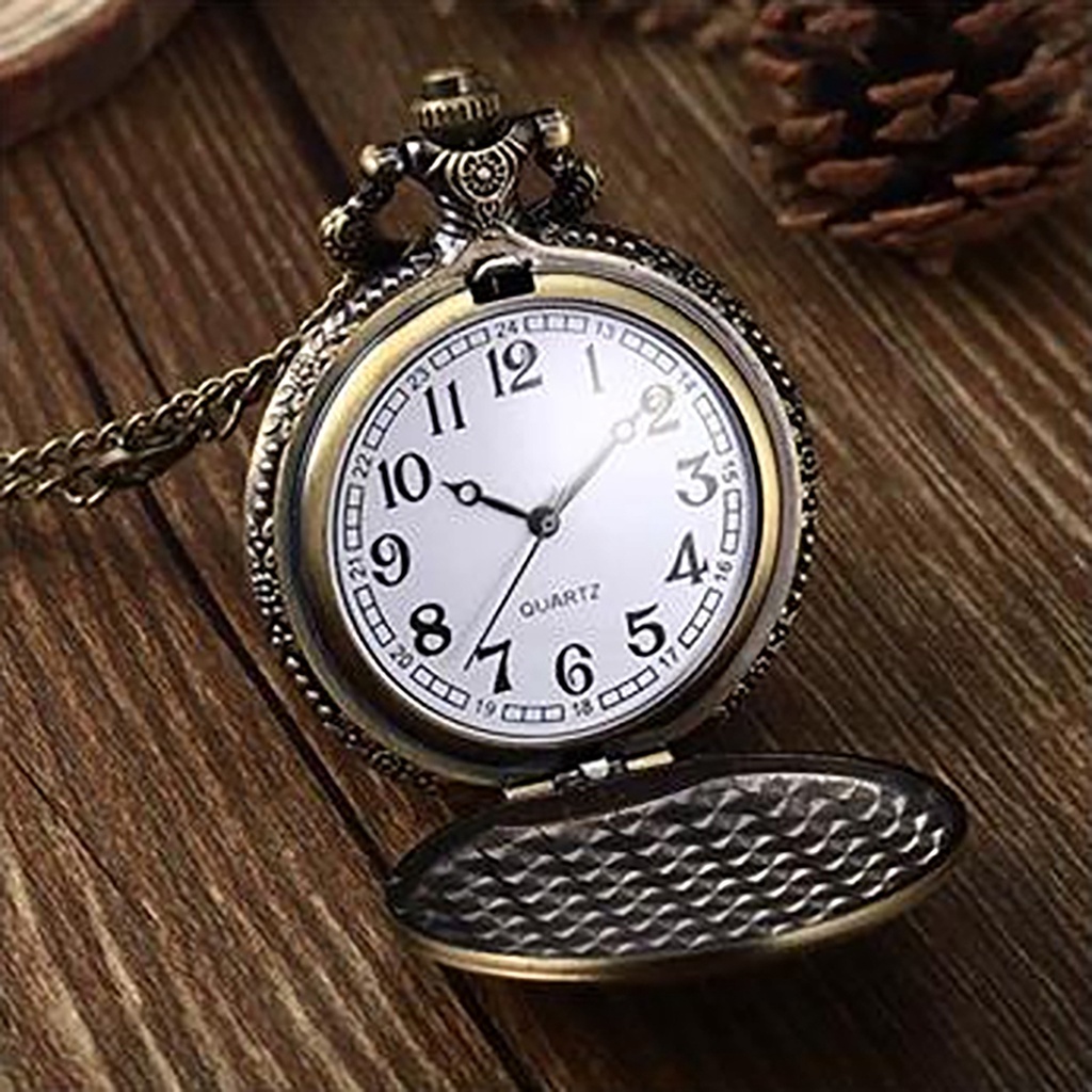 Đồng hồ quả quýt bằng đồng khắc hoa văn tinh tế xinh xắn kèm dây đeo