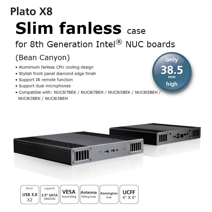 Vỏ Fanless  Akasa - Hỗ trợ lắp các main NUC intel thế hệ 8 và 10