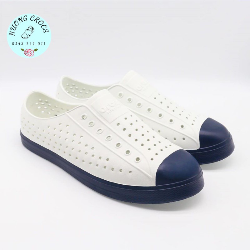 [Tặng 10 jibit] - Giày nhựa đi mưa, đi biển cực êm mềm nhẹ, thoáng khí, không thấm nước màu trắng đế navy