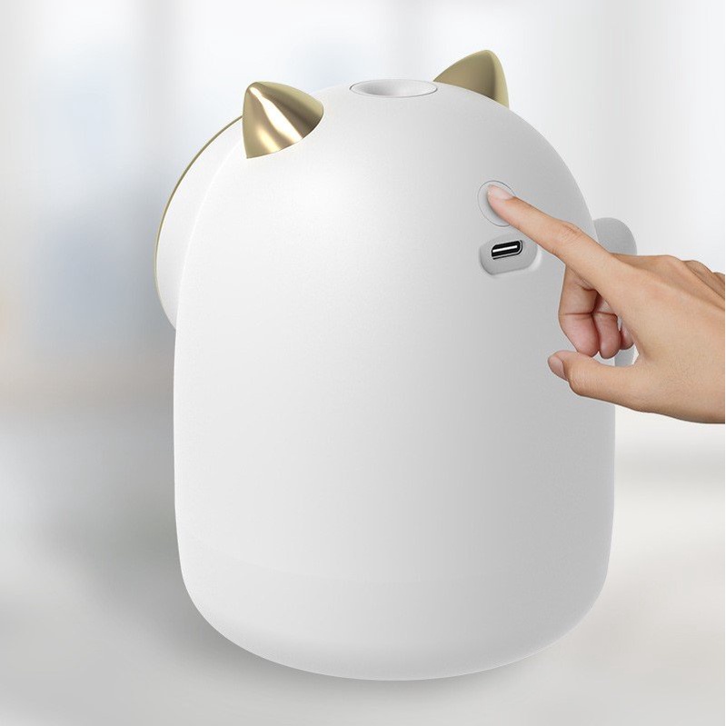 Máy phun sương tạo ẩm mini mèo may mắn dung tích 400ml, máy phun sương đèn Led cổng sạc Usb
