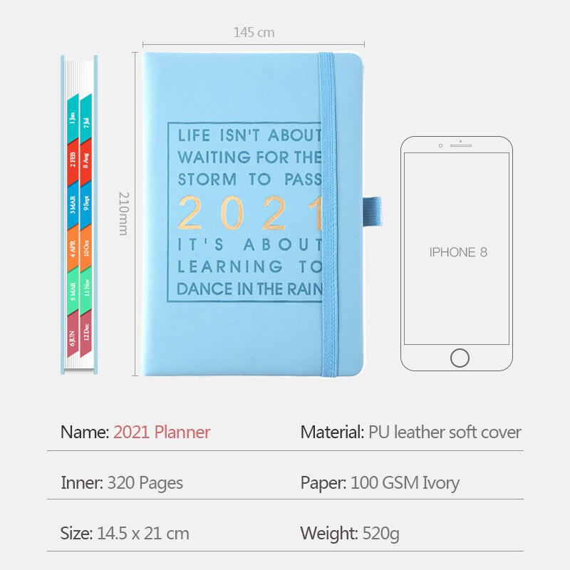 New Fashion Agenda Jan-Dec English language Thicken notebook A5 Leather soft cover School planner Efficiency journa