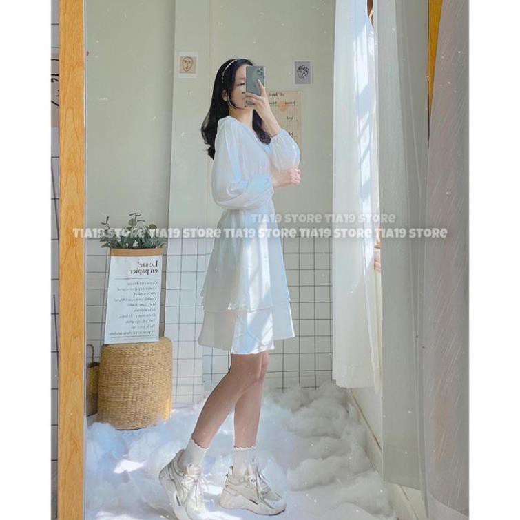 [TẶNG ÁO 2 DÂY CROPTOP TĂM HOT TREND]- VÁY TRẮNG CỔ V TẦNG TIỂU THƯ,ĐẦM TRẮNG TIỂU THƯ HÀN QUỐC ĐẸP( ẢNH THẬT SHOP CHỤP) | BigBuy360 - bigbuy360.vn