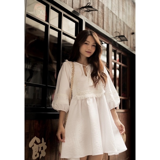 Đầm Xoè Phong Cách Boho Màu Trắng Edini Size S