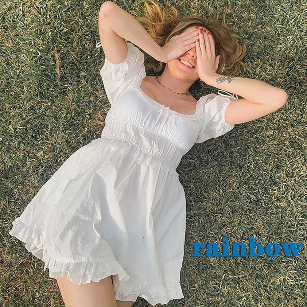 Đầm Tay Ngắn Cổ Vuông Màu Sắc Cầu Vồng Thời Trang Mùa Hè Cho Nữ | BigBuy360 - bigbuy360.vn