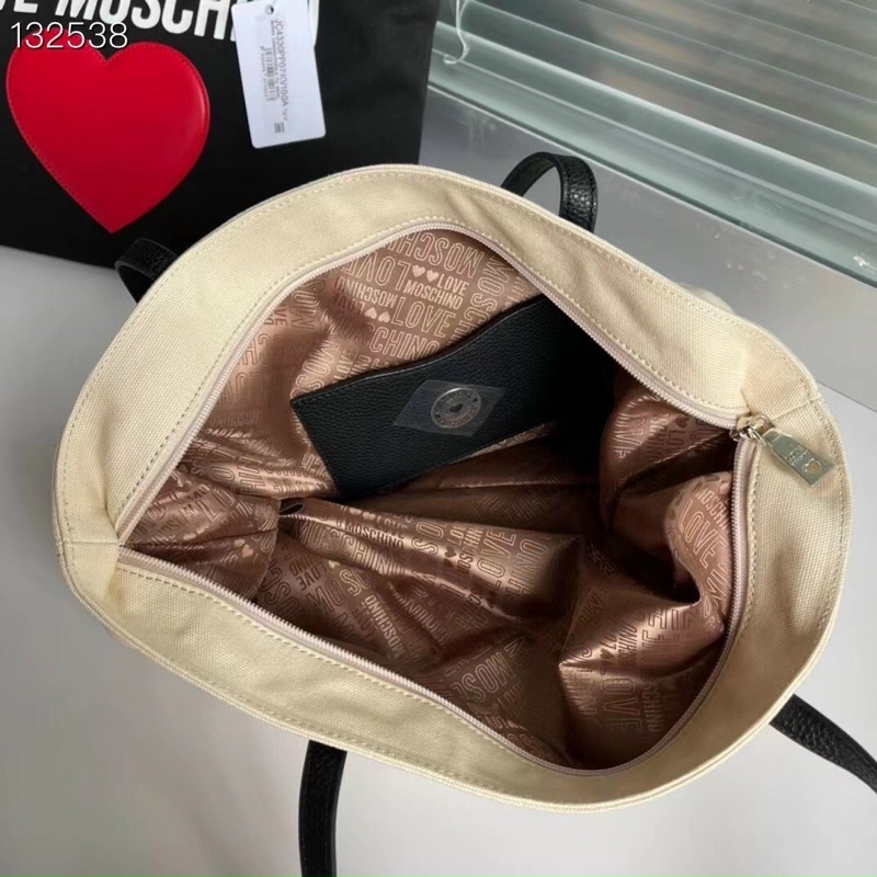 TNS-Túi tote canvas vừa laptop khoá kéo miệng túi siêu trendy Moz shopper bag-màu trắng và đen logo trái tim nổi bật