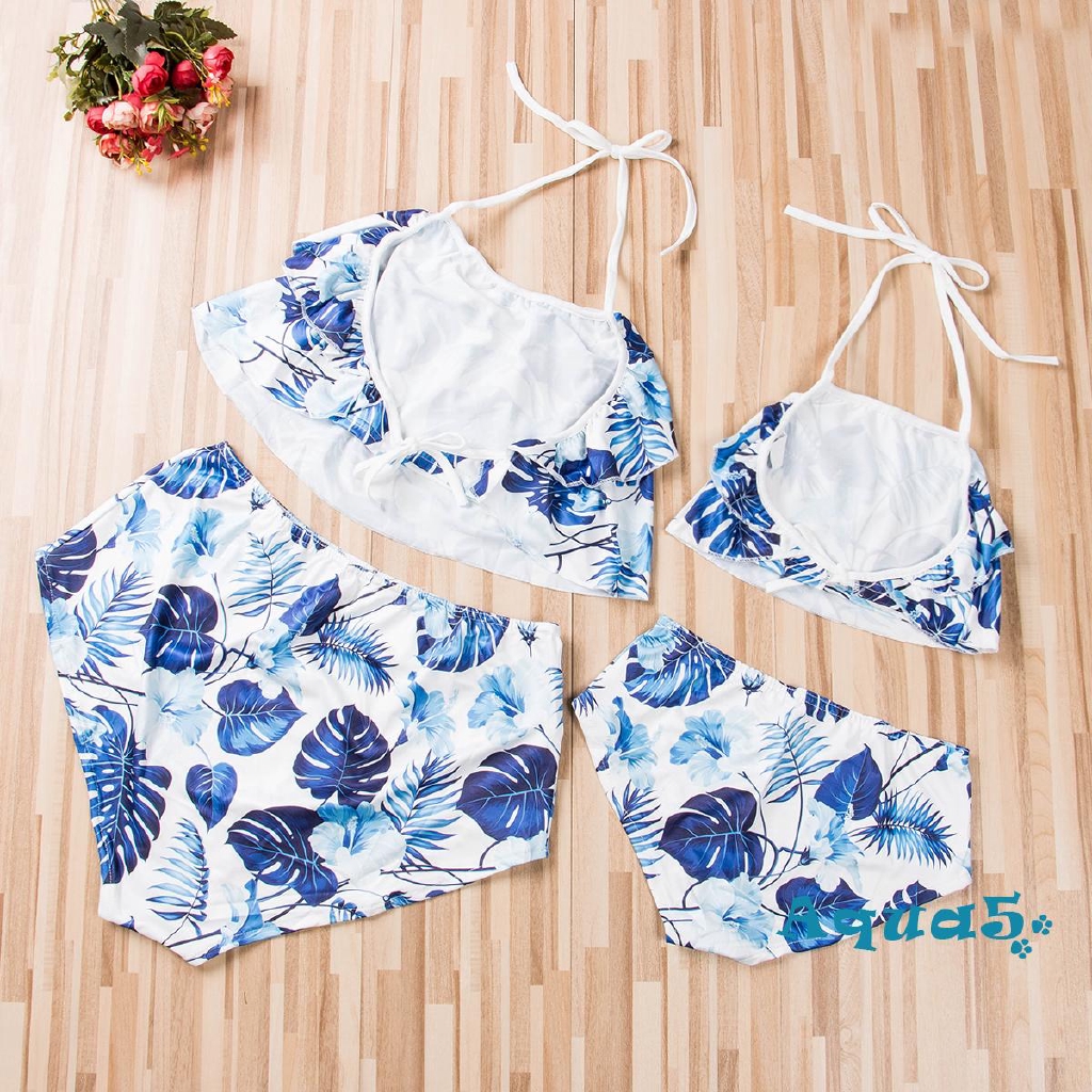 Bộ bikini 2 mảnh họa tiết lá cây xinh xắn thời trang dành cho mẹ/ bé gái