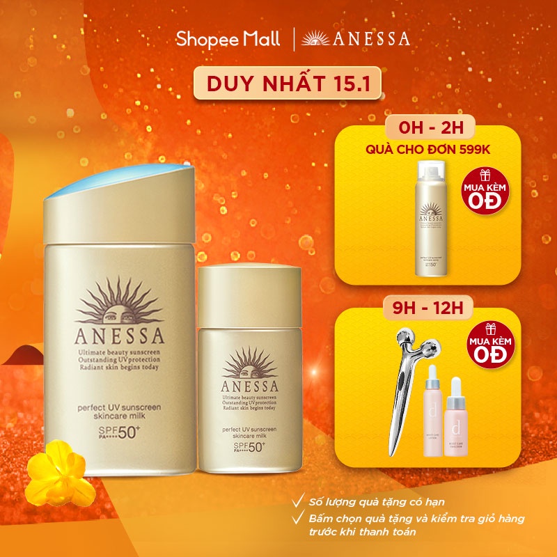 Bộ đôi chống nắng bảo vệ hoàn hảo Anessa Perfect UV Sunscreen Skincare Milk