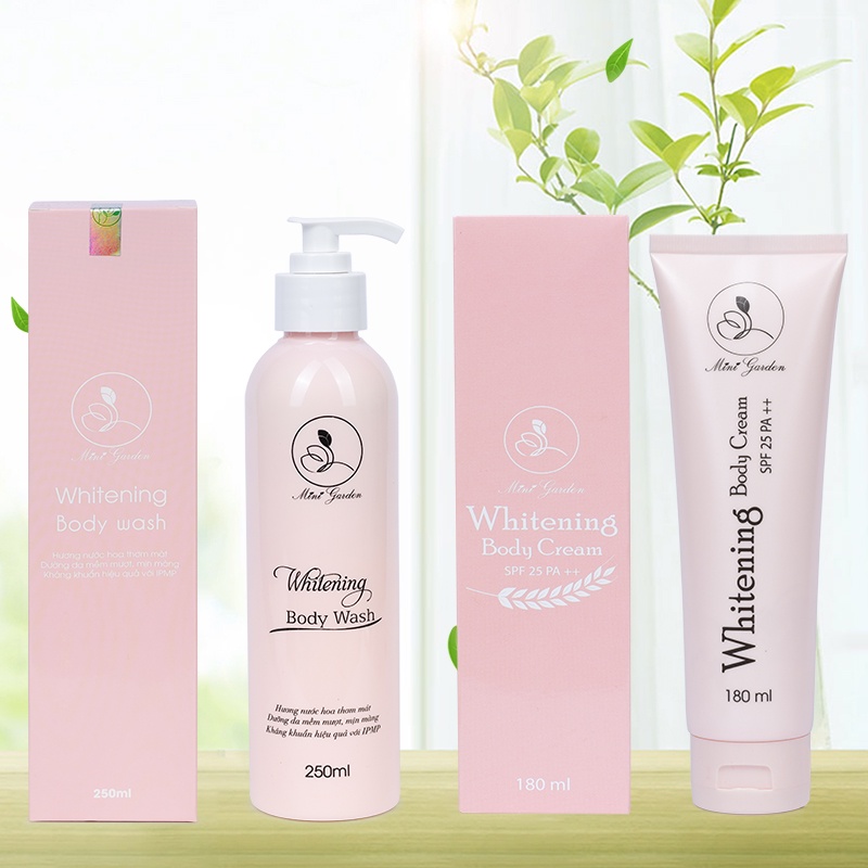 Combo dưỡng trắng da toàn thân Minigarden Whitening Body Sữa tắm trắng men bia 250ml & Kem dưỡng trắng 180ml PV1015