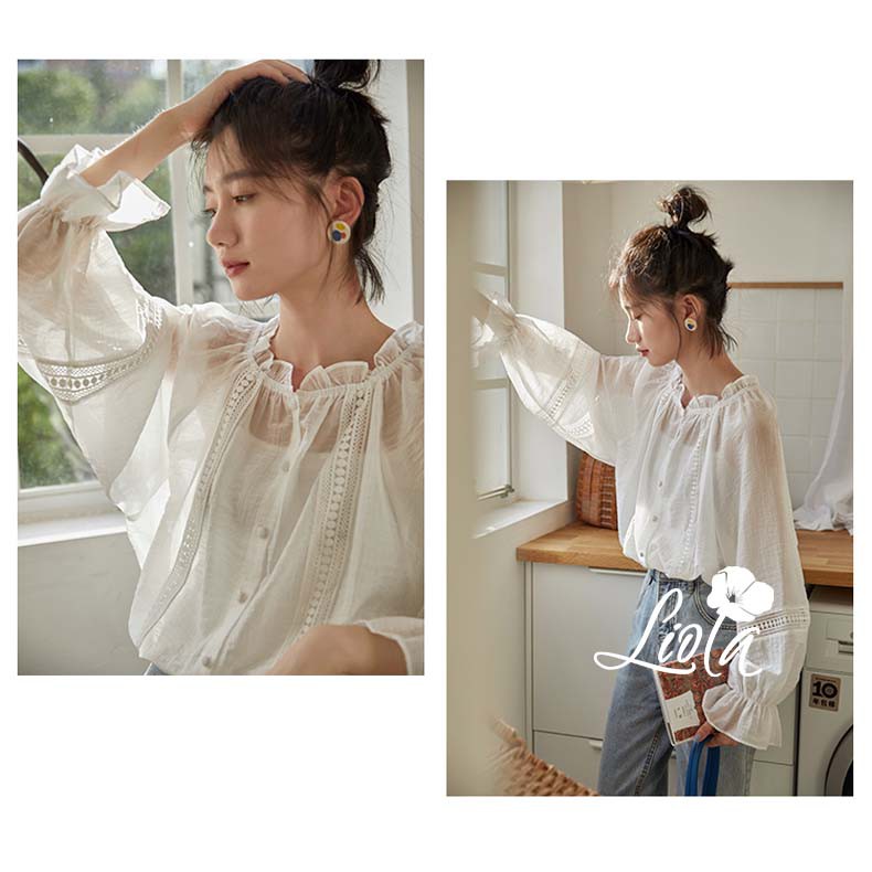 Áo kiểu phối ren cotton tơ freesize phong cách vintage (HN)