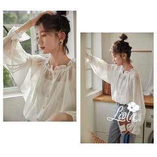 Áo kiểu phối ren cotton tơ freesize phong cách vintage (HN)